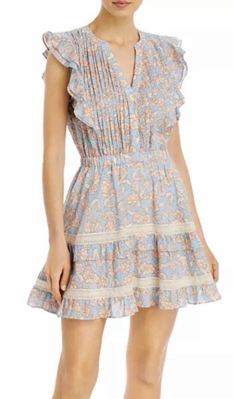 Aqua Floral Print Ruffled Mini Dress Size XS
